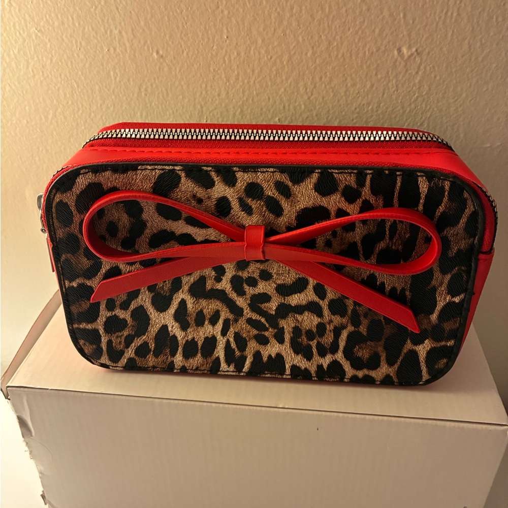 Leopard Print Bag with Red Accents